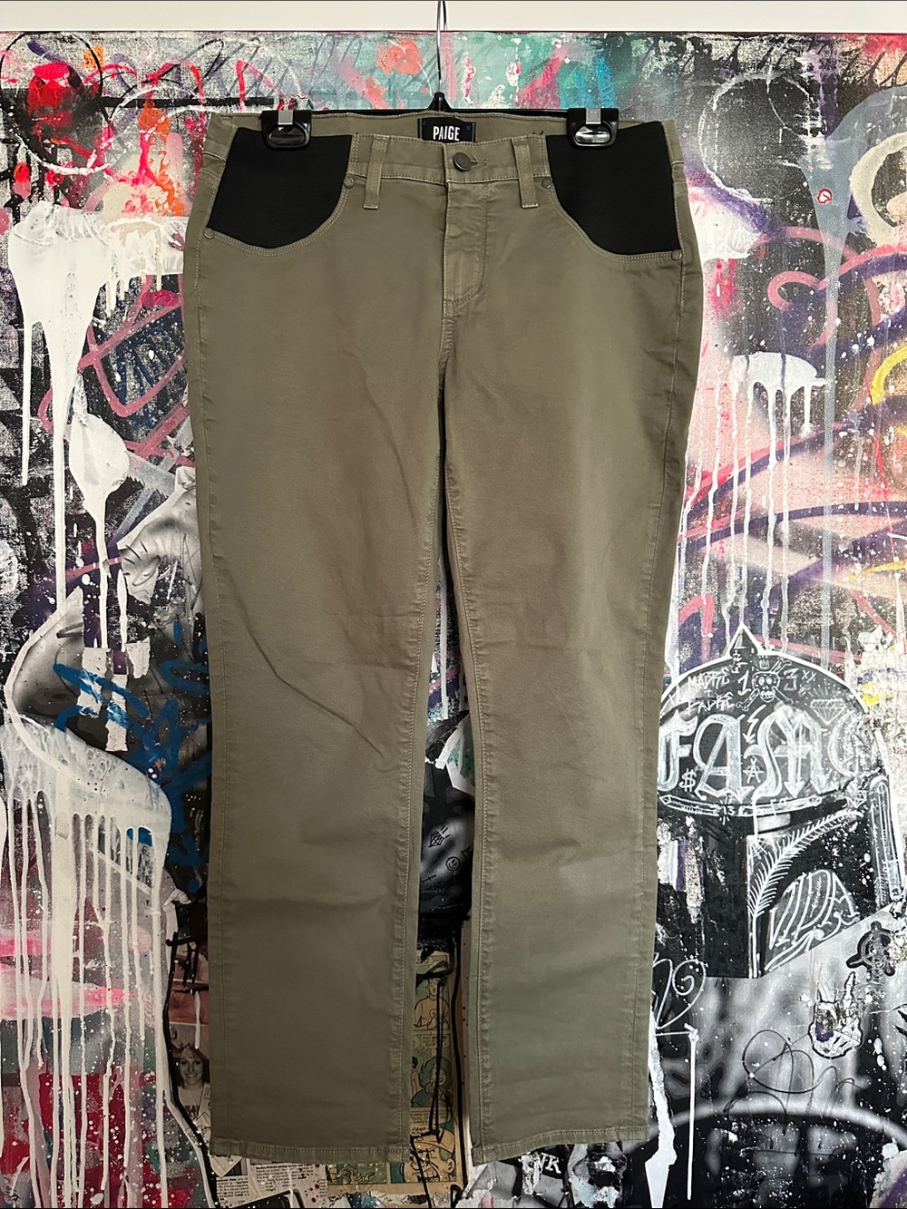 PAIGE MATERNITY Olive Green Chinos with Black Waist Panels 28